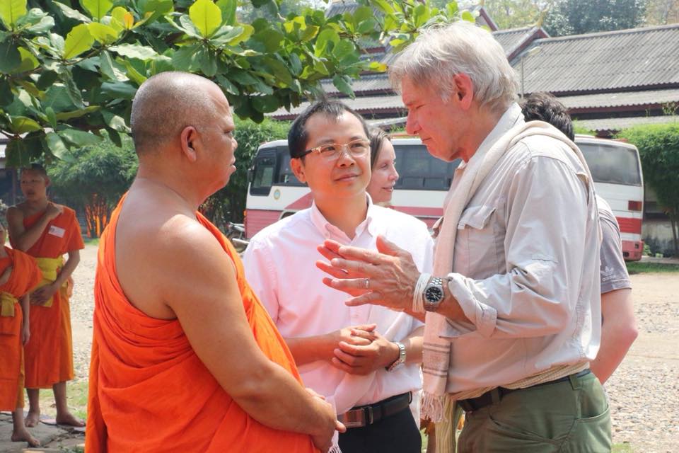 Harrison Ford with Buddhist monks