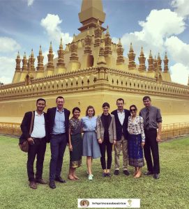 UK's Princess Beatrice in Laos at That Luang Stupa 