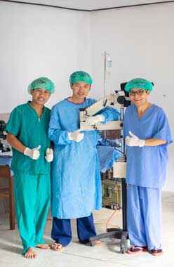 Dr Phetsamone Indara and two of his staff at a mobile eye camp in Nam Ngeun Village, Namor District, Oudomxay Province. 