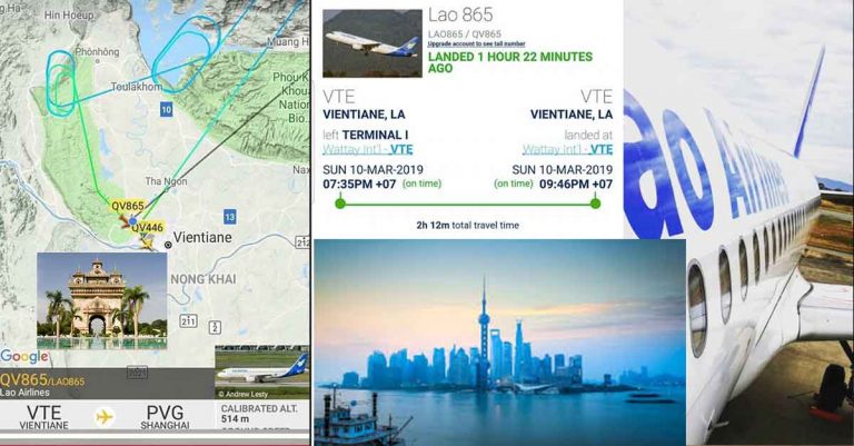 Lao Airlines QV865 from Vientiane to Shghai Returns To Wattay Airport on March 10, 2019.