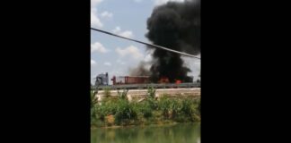 Truck catches fire on Vang Vieng Expressway