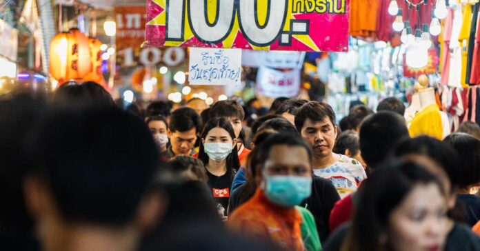 Crowded market in Sukhothai, Thailand in 2020
