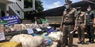 Thai police officers sieze smuggled goods