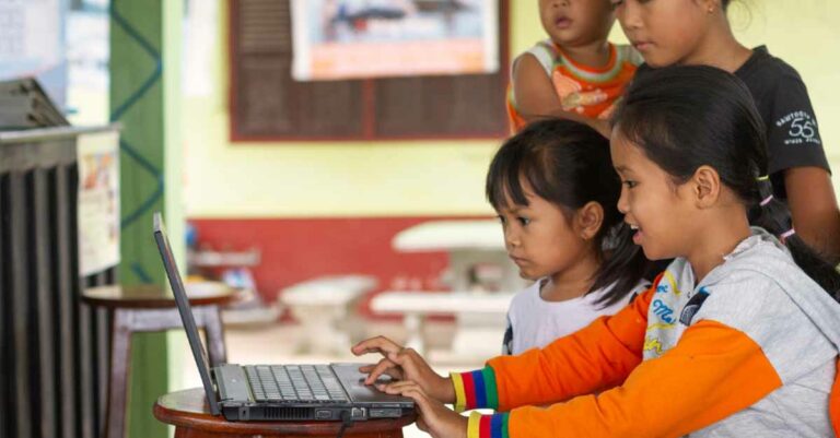 Children in Laos use remote learning systems