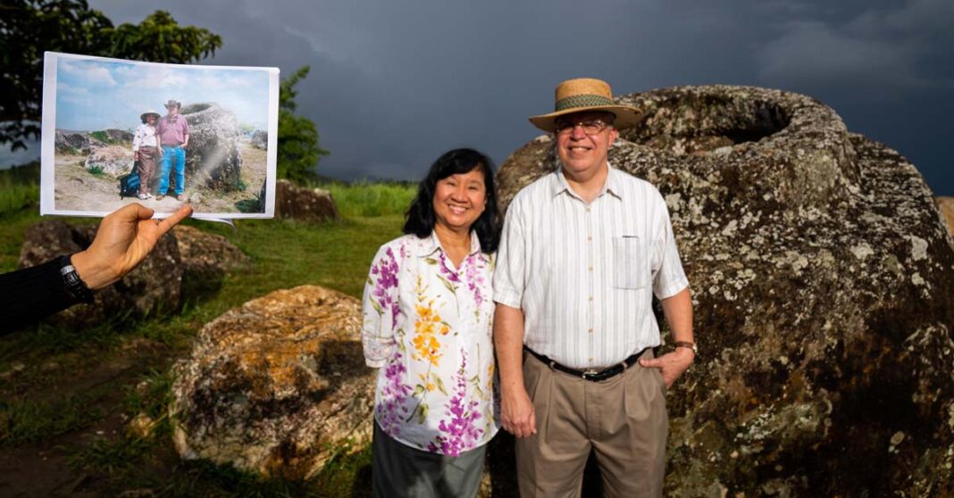 US Ambassador Peter Haymond and wife Dusadee at the Plain of Jars in Xieng Khouang Province.