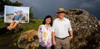 US Ambassador Peter Haymond and wife Dusadee at the Plain of Jars in Xieng Khouang Province.