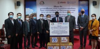 Vice-Minister of Health of Lao PDR Dr. Sanong THONGSANA,, FAO Representative Mr. Nasar Hayat and United States Ambassador to Lao PDR Dr. Peter M. Haymond at the handover ceremony.