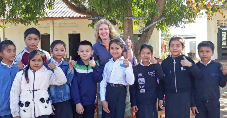 Ms. Roslyn Hanson Gabriel, Country Programme Director for World Vision International in Lao PDR, visiting the FAST Project in Luang Prabang Province, where World Vision helps children to stay in school and transition to lower-secondary school, back in January 2021.