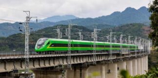 A Chinese train along the Laos-China Railway