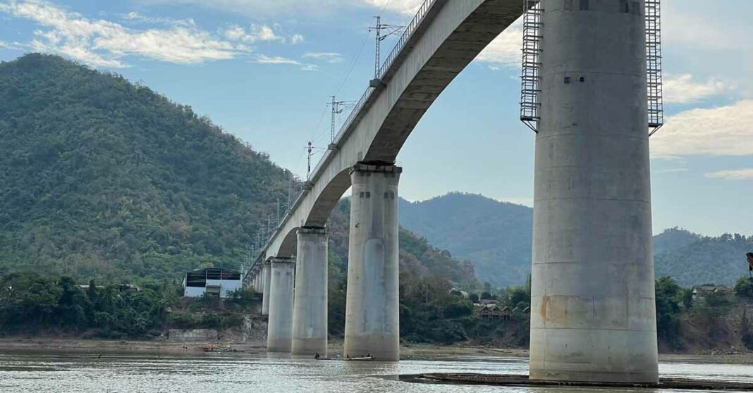 Laos-China Railway bridge crossing the Mekong River in Luang Prabang.