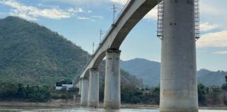 Laos-China Railway bridge crossing the Mekong River in Luang Prabang.