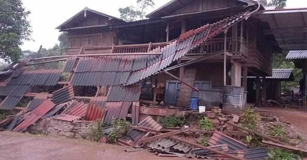 House damaged by earthquake in Yord Ou District, Phongsaly Province.