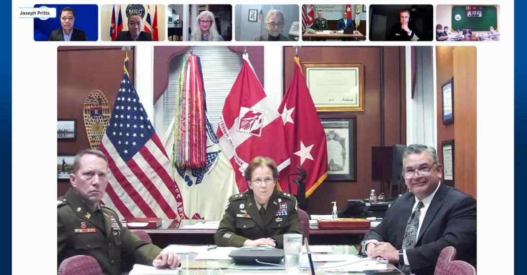 Major General Diana Holland, President of the Mississippi River Commission, and her colleagues join the online meeting from the US.