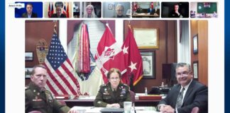 Major General Diana Holland, President of the Mississippi River Commission, and her colleagues join the online meeting from the US.