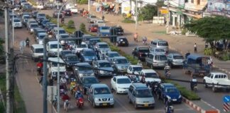 Traffic jam in Vientiane Capital