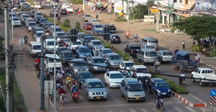 Traffic jam in Vientiane Capital