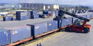 Containers loaded onto the Laos-China Railway