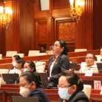 A member of parliament speaks at the 3rd Ordinary Session of the 9th National Assembly