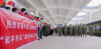 Members of a Chinese People's Liberation Army medical regiment arrive in Laos via the Laos-China Railway (Photo: CRI).