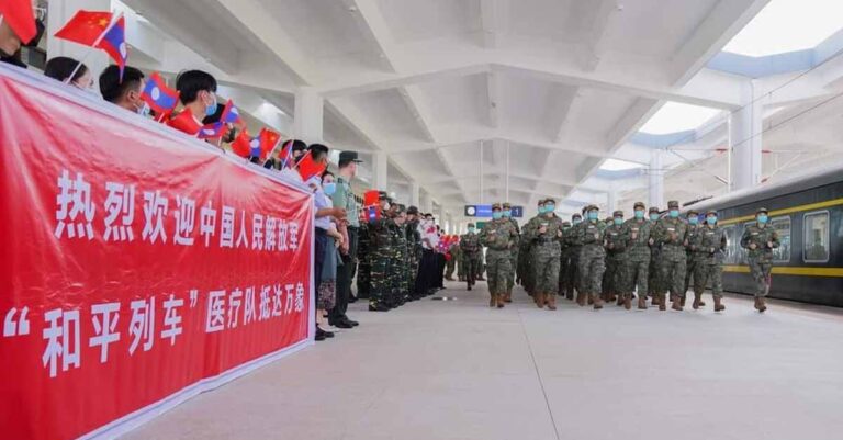 Members of a Chinese People's Liberation Army medical regiment arrive in Laos via the Laos-China Railway (Photo: CRI).