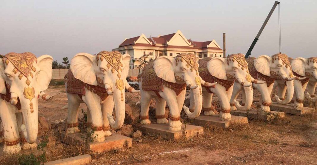 Elephant statues adorn the That Luang Lake SEZ in Vientiane Capital