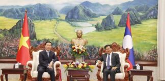 Party General Secretary and State President, Mr. Thongloun Sisoulith and Standing Member of the Politburo of the Communist Party of Vietnam, Mr. Vo Van Thuong.