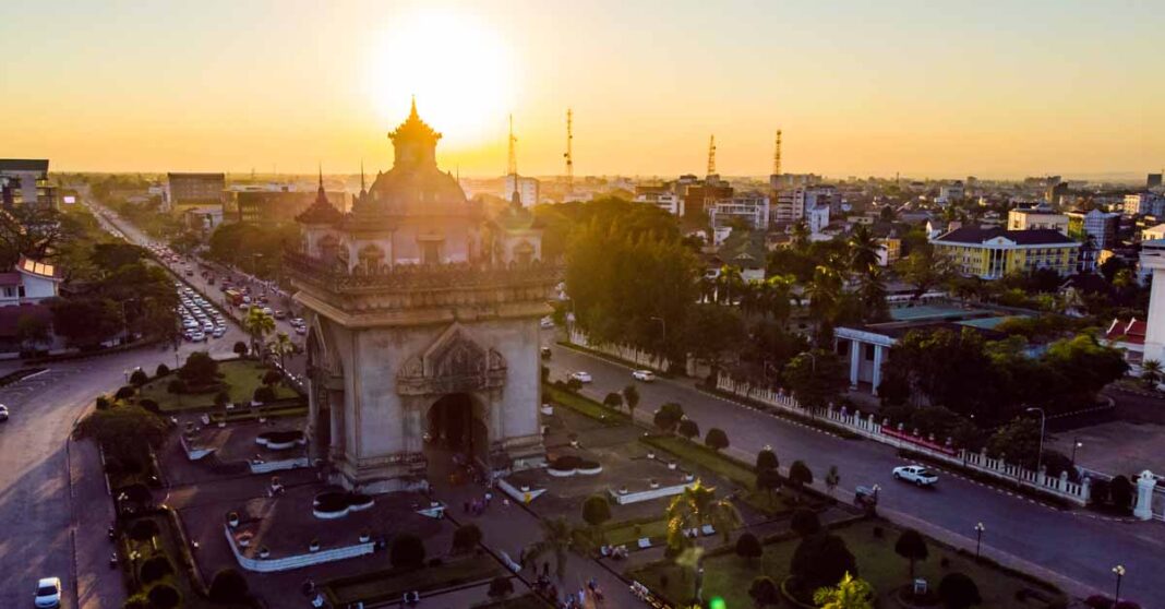 Patuxay at sunrise in Vientiane, Laos