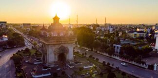 Patuxay at sunrise in Vientiane, Laos