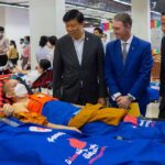 Mr. Dean Robertson, AustCham Board Member and CEO of Phongsavanh Bank and Former Deputy Minister of Health, Prof. Dr. Phouthone Muongpak attend volunteer blood donors.