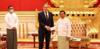 Myanmar's General Min Aung Hlaing meets with Russia’s Foreign Minister, Sergey Lavrov in Yangon (Reuters).