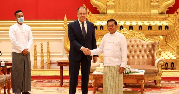 Myanmar's General Min Aung Hlaing meets with Russia’s Foreign Minister, Sergey Lavrov in Yangon (Reuters).