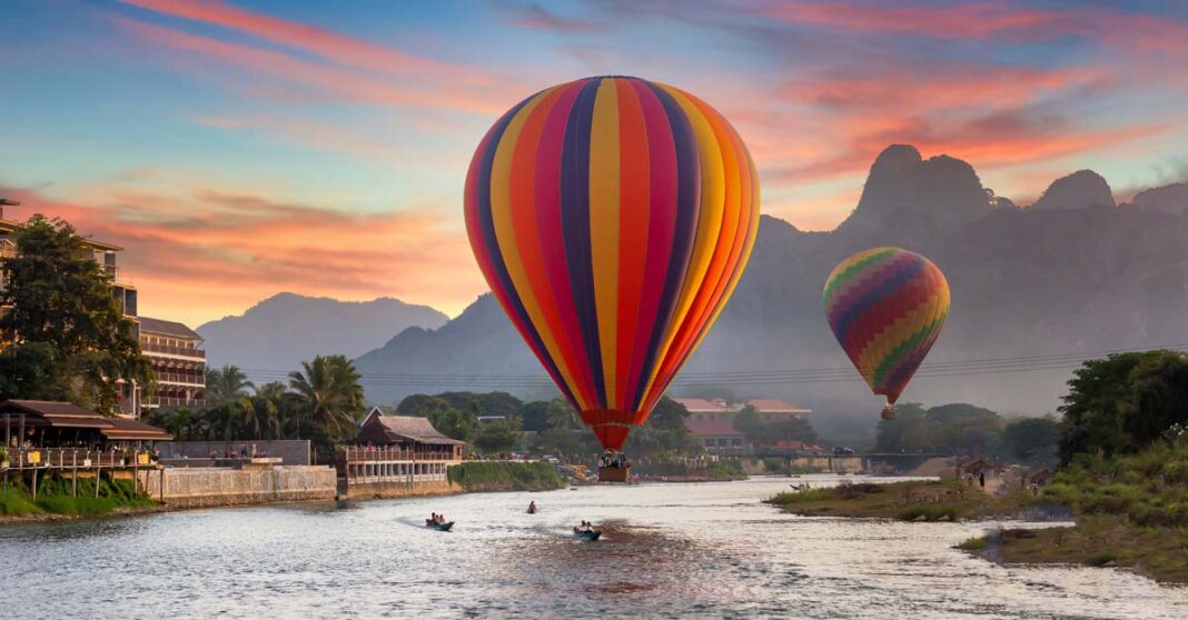 The tourist town of Vang Vieng, Laos