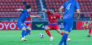 Laos U23 football team beats Thailand in friendly match.