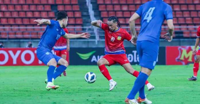 Laos U23 football team beats Thailand in friendly match.