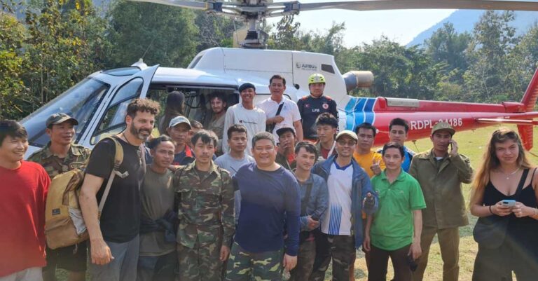 Authorities in Luang Prabang rescue Israeli tourists on Thursday.