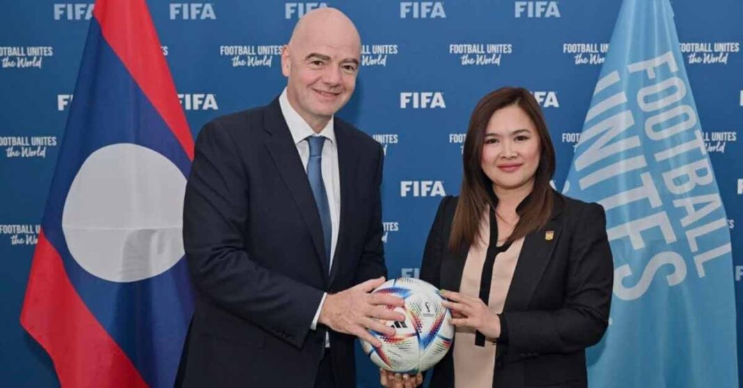 FIFA President Gianni Infantino and Ms. Kanya Keomany, General Secretary of the Lao Football Federation (LFF) and a new council member of FIFA met at a recent meeting.