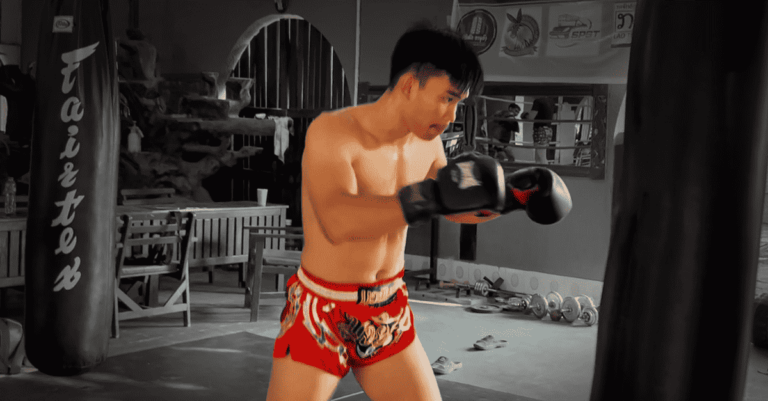 A Muay Lao fighter trains at Lane Xang Martial Arts Academy in Vientiane Capital.