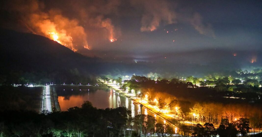 Thailand uses helicopters to fight mountain wildfires