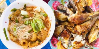 Khao Poon Jaew Khing noodles at Feuang Khao Poon Jaew Khing Restaurant in Vientiane Capital.