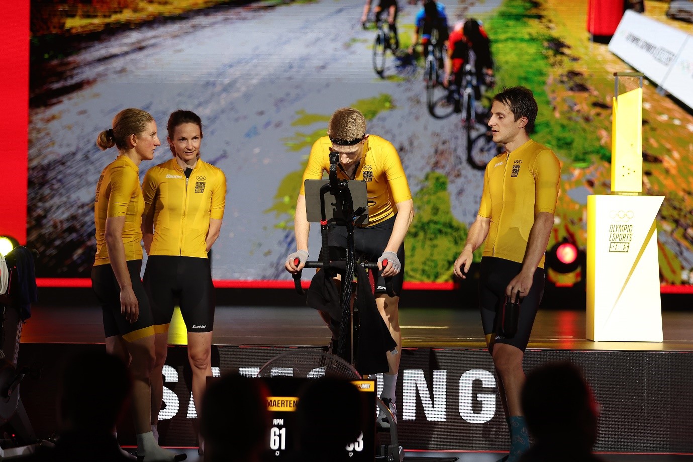 Esports players cycling their hearts out at the Olympic Esports Week Zwift event (Credit: International Olympic Committee