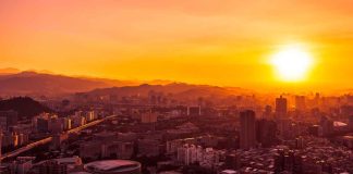 Sunset over Taipei city.