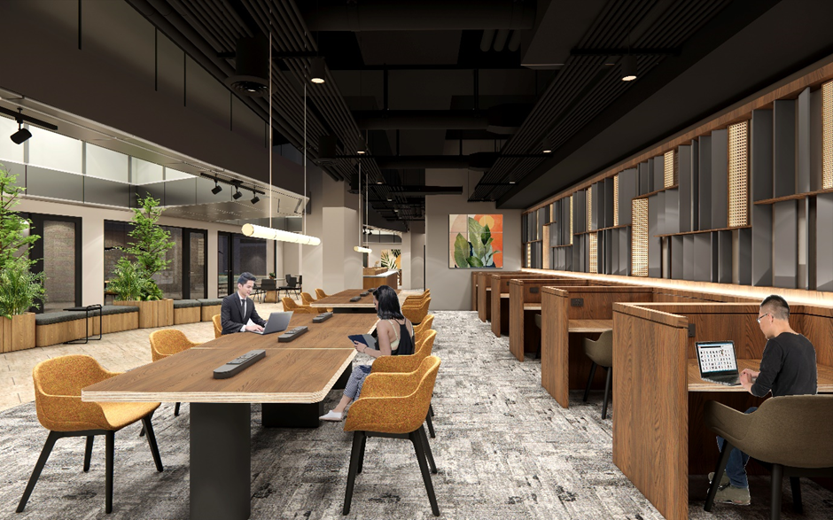 JustCo Changi Airport T3 will feature one of JustCo’s largest hot-desking zones to date, providing travellers a conducive environment to work on the go. (Photo credit: JustCo)