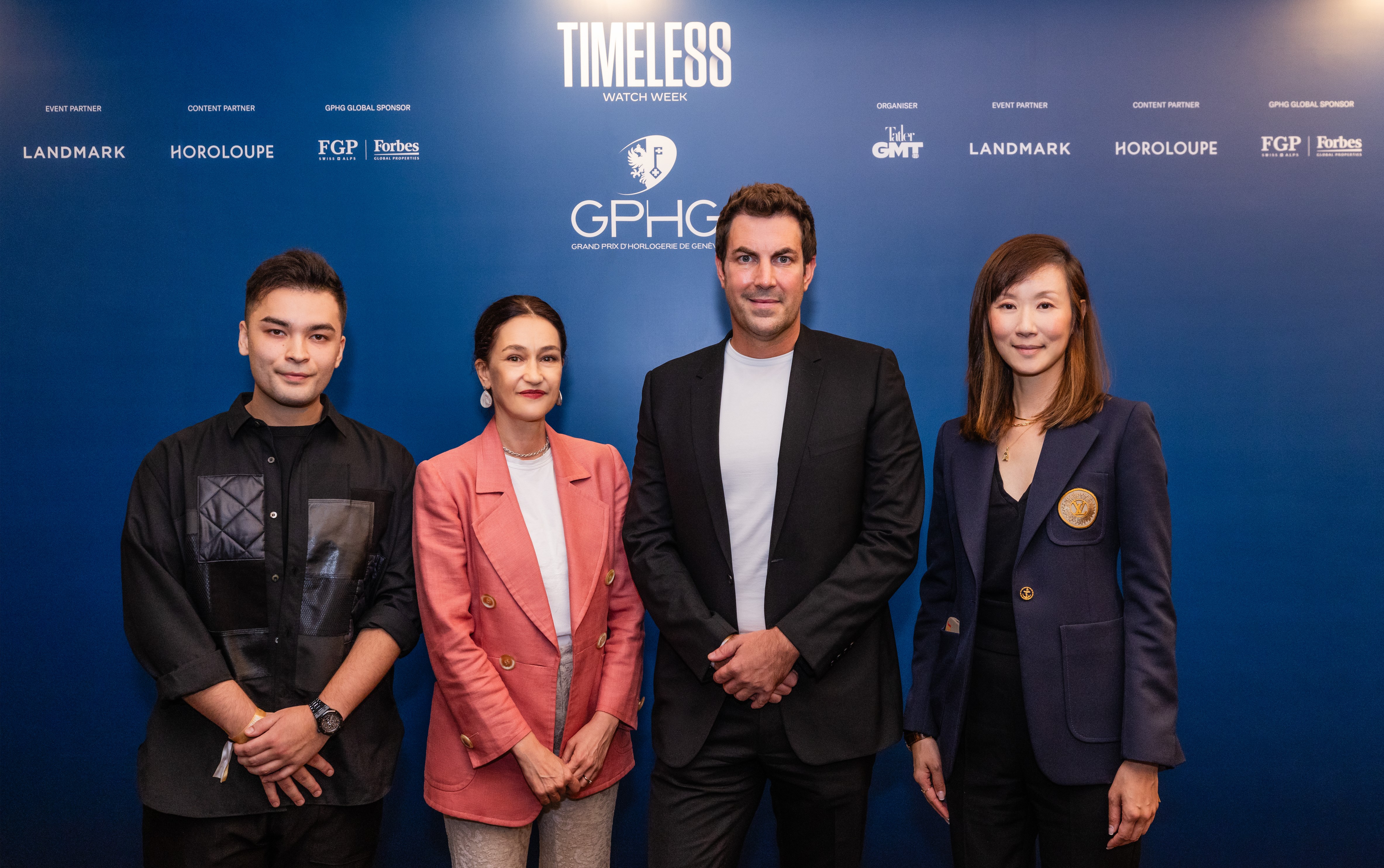 (From left to right) Founder of Horoloupe Austen Chu, Director of Grand Prix d'Horlogerie de Genève Carine Maillard, Michel Lamunière, Chairman & CEO of Tatler Asia and Jennifer Lam, Director and Head of Marketing & Communications of Hongkong Land officiated the opening ceremony.