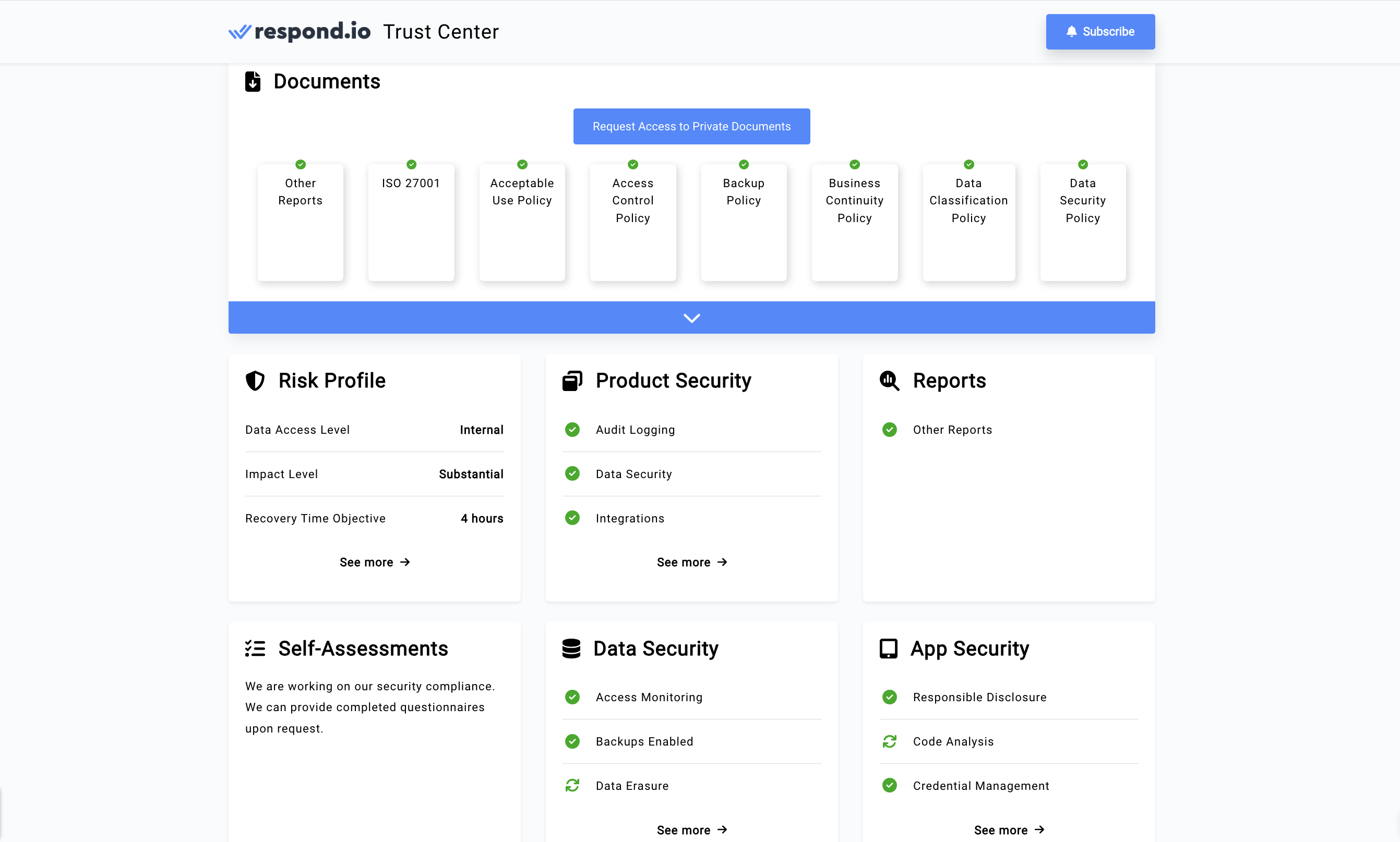 The respond.io Trust Center is a repository of the company’s privacy practices and security measures