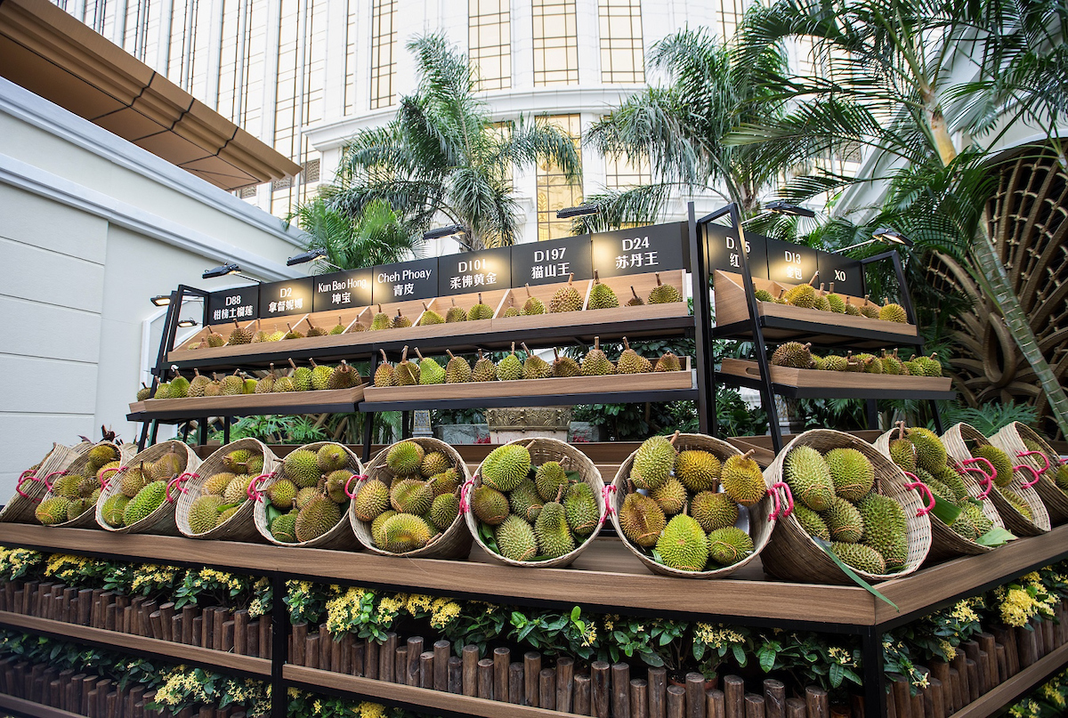 Top-quality durian, hand-picked by a durian master and flown in fresh from Malaysia, available for visitors to try.