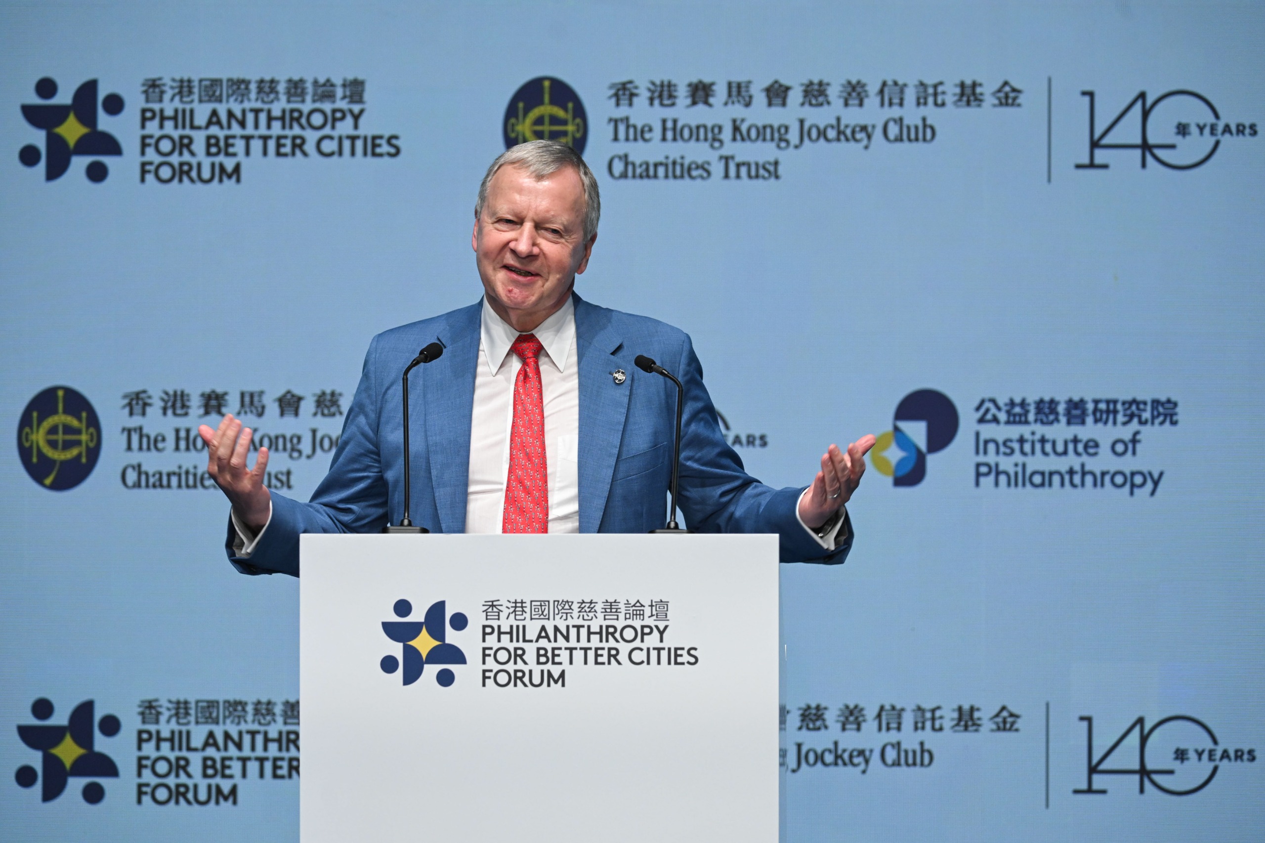 The Hong Kong Jockey Club Chief Executive Officer and Director of the Institute of Philanthropy, Winfried Engelbrecht-Bresges, delivers closing remarks at the Philanthropy for Better Cities Forum 2024.