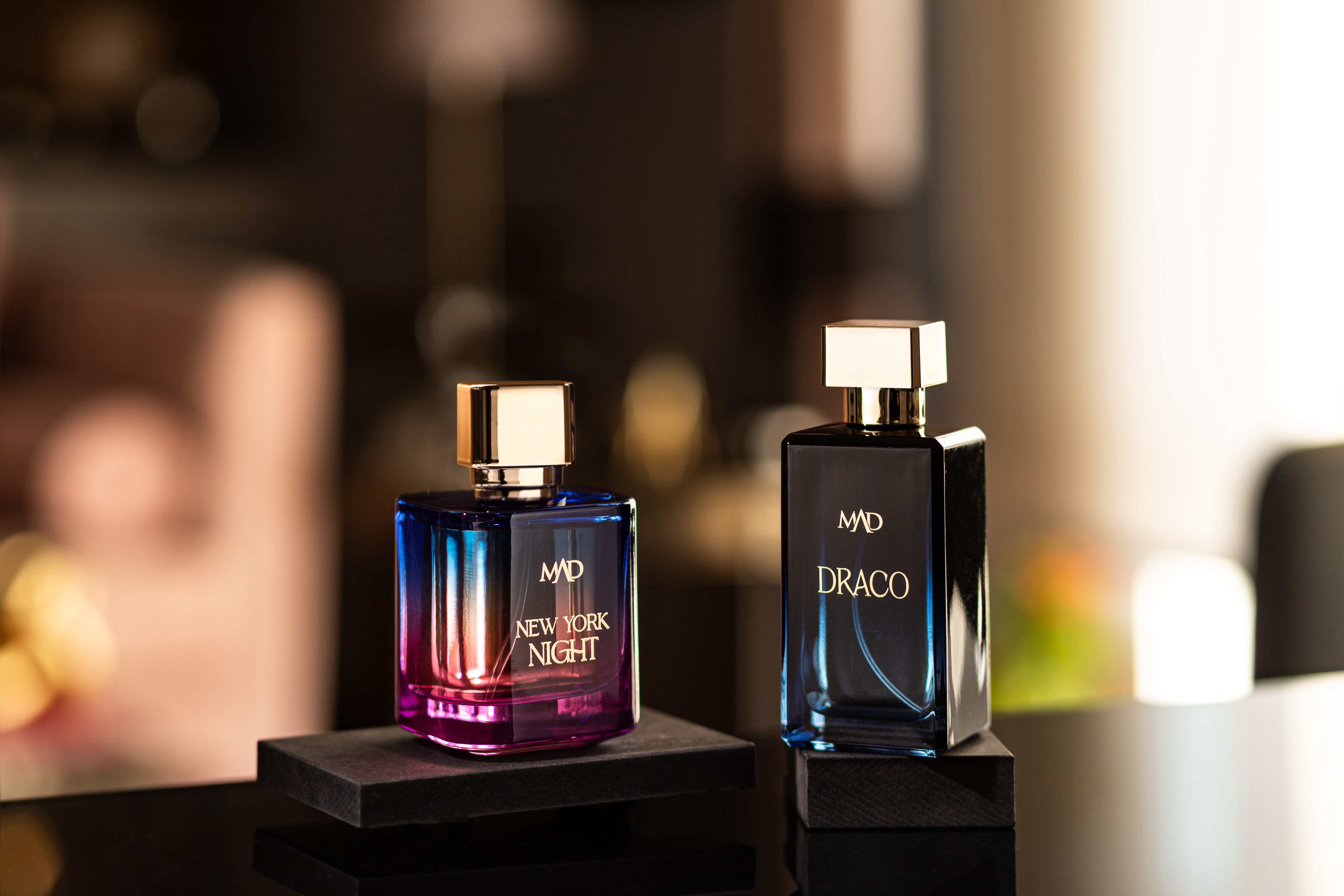 Two of MAD Parfumeur's recent releases, New York Night (left) and Draco (right)