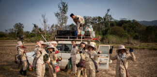 One of MAG’s all female demining teams heads back to camp. ©MAG/Simon Cote