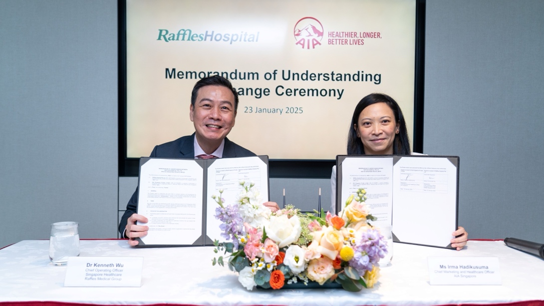 Pictured from left to right: Kenneth Wu, Chief Operating Officer of Singapore Healthcare, Raffles Medical Group, and Irma Hadikusuma, Chief Marketing and Healthcare Officer of AIA Singapore