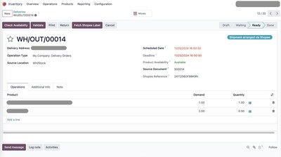 Fetch Shopee shipping labels and tracking number on Odoo with one click.